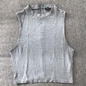 Grey Mock Neck Crop Top